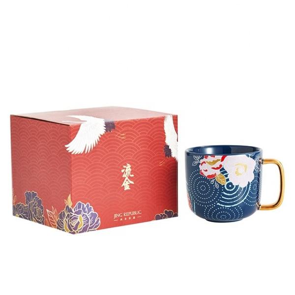 Ready To Ship In Stock Red Blue Pink Mug Gold Handle Asian Chinese Style Decal Ceramic Mugs With Handpaint Handle For Lover Gift