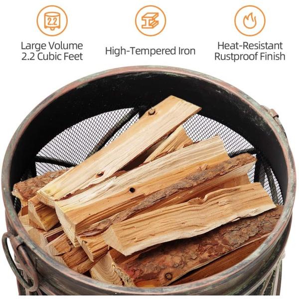 Outdoor Wood Burning Barbecue Cast Iron Fire Pit Outside Patio Backyard Deck Heavy Duty