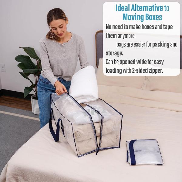 Heavy Duty Extra Large Clear Moving Bags W/Backpack Straps Strong Handles & Zippers, Storage Totes For Space Saving