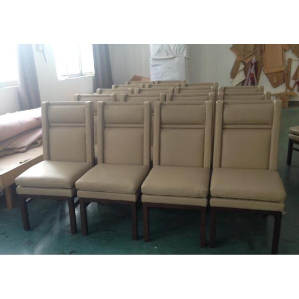 Leather Beige Color Upholstered Dining Chairs With Black Legs / High Denisty Foam