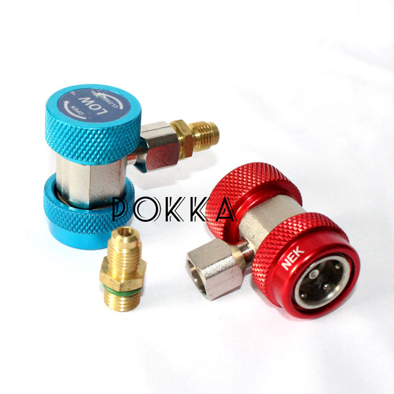 POKKA Adjustable Brass Quick Coupler Auto Air Conditioner R134A Adapter A/C Manifold Gauge Brass Adapter