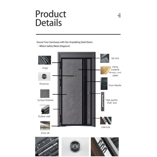 Modern Simple Design Steel Entrance Door for House Factory Anti-theft Swing Open Style Outdoor Application Interior Position