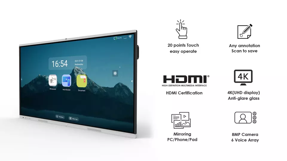 4K 75 Inch Smart Board Monitor Touch Screen Interactive Whiteboard