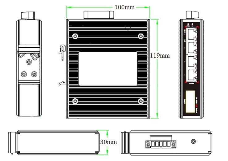 Industrial BT PoE Switch with 90W PoE Output 4*10/100M RJ45 Ports and 155M SC Fiber Port