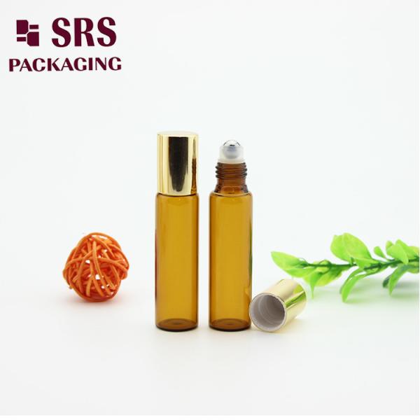 5ml luxury amber glass roller ball bottle with metal ball for essential oil