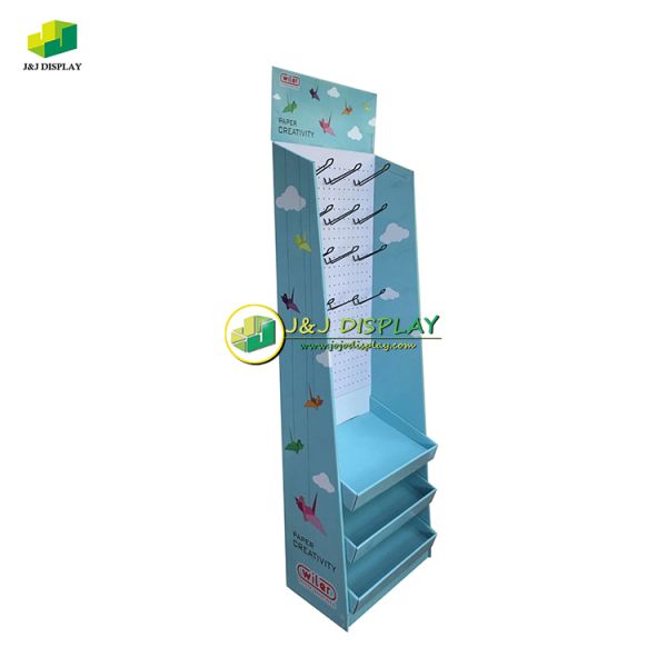 MDF Cardboard Pop Display Stand Shelf And Hook Foldable For Advertising Exhibition