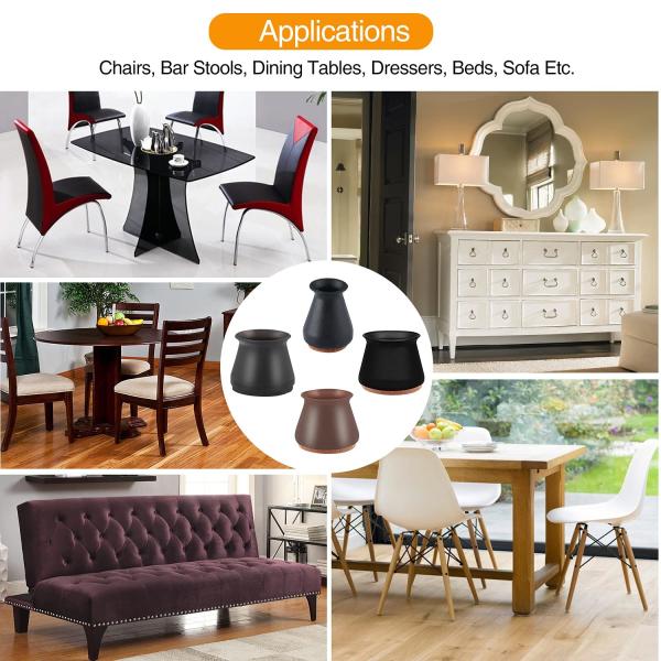 Silicone Chair Leg Floor Protectors Furniture Leg Protectors With Felt Black Table Leg Pad Brown