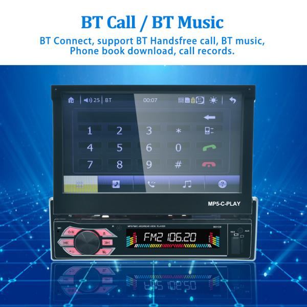7inch Retractable Screen Car Stereo Dash Car Bt  Radio Mp5 Player Aux Tf Fm Receiver