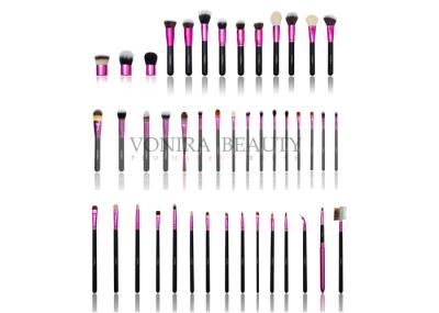 42PCs Full Line Cosmetic Makeup Brush Set With Pink Aluminum Ferrule & Matte Black Wooden Handle