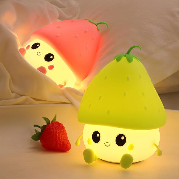 Night Light For Kids Cute Silicone Nursery Strawberries Lamp For Baby And Toddler Kawaii Bedside Timer Lamp For Kid Room