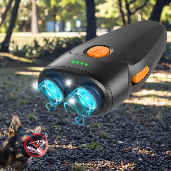 Outdoor Ultrasonic Dog Repeller LED Flashlight Handheld Electric Shock Control Device Self-Defense Eco-friendly Durable Plastic