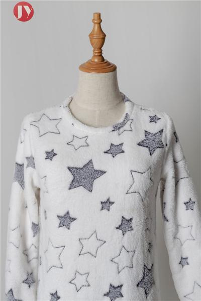 Ladies Embossed Star Soft Bathrobe Autumn Winter Pajamas Long Sleeve Flannel Fleece Nightwear Set