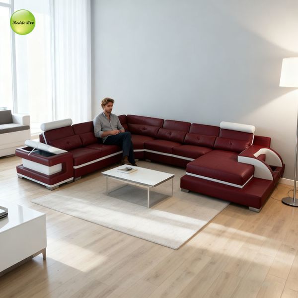 Breathable Leather Sectional Upholstered Corner Sofa Furniture 40D Sponge