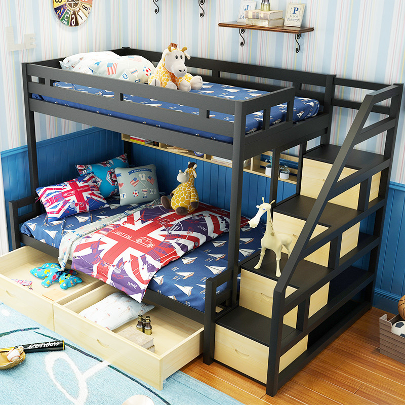 School Furniture Metal Single Wooden Child Plywood Loft Bed with Stairs and Drawers