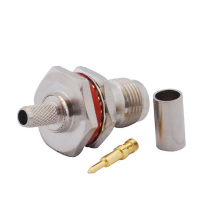 RF Coaxial Connector TNC Female Bulkhead Mount with 0~3GHz Frequency Brass Material and Ni Plating for RG316 RG178 Cable