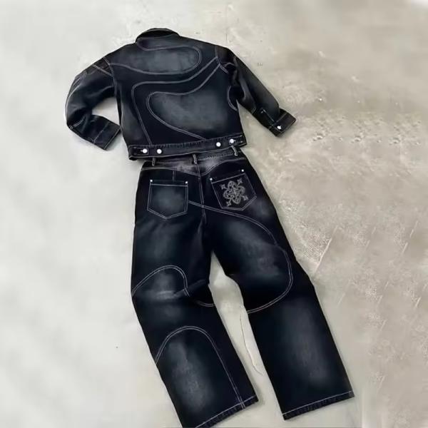 Embroidery con botón a medida con mosca Denim Vintage Jeans Lavados Corredores de peso pesado Fabricantes de ropa callejera