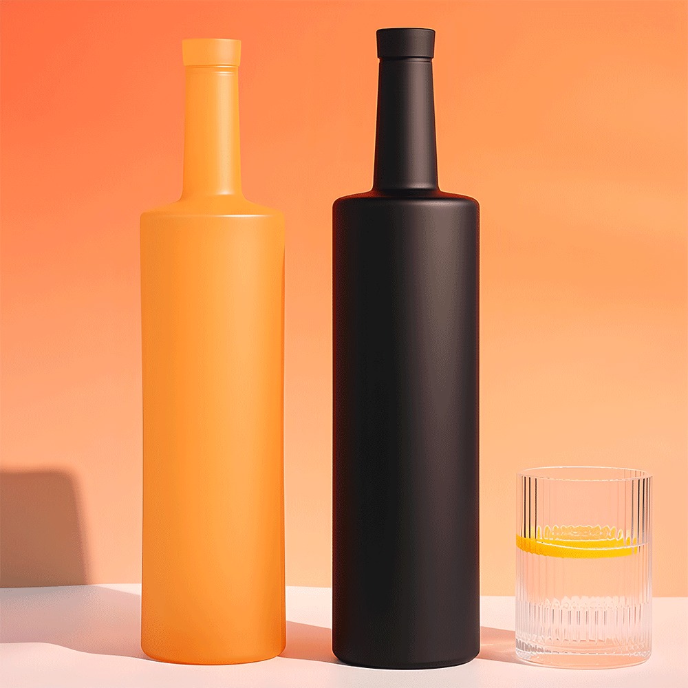 Matte Black Custom Glass Bottles With Cork Stopper Vodka Whiskey Spirits Liquor Bottle