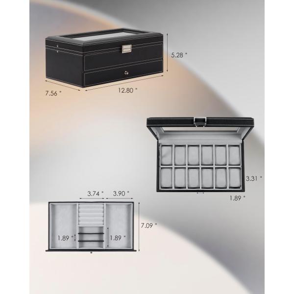 ГУКА Часы Бокс 12 Слот Часы Дисплей Организатор Кожа Кожура Коробка Слайд Стекло День рождения для мужчин Женщины, дети Муж