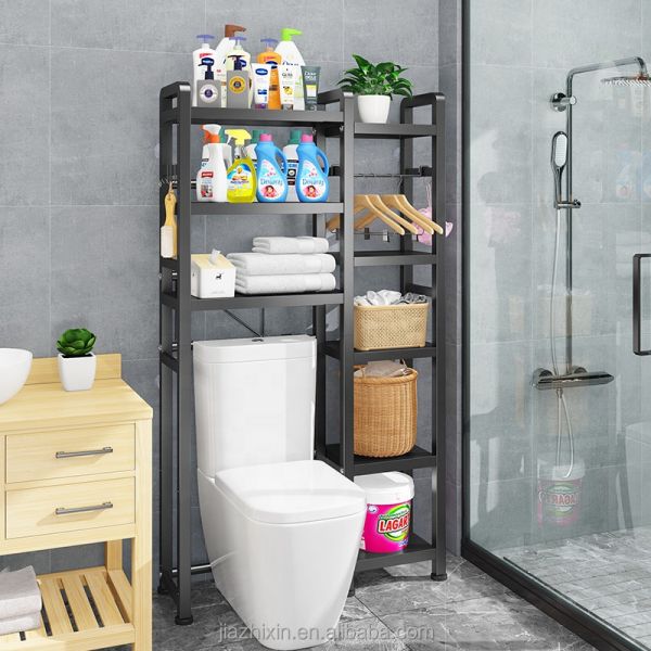 Bathroom Metal Expand Multi Tier Over Toilet Organizer Rack With Hanging Rod Corner Towel Laundry Washing Machine Storage Rack