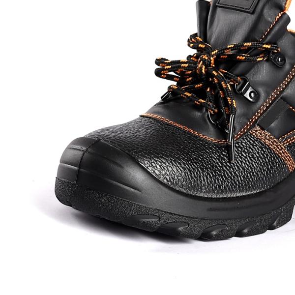Black Leather Ultimate Protection Support Sport Safety Shoes Comfortable Lace Up PU Sole