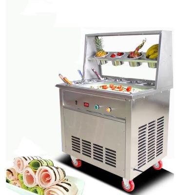 Double Pan Ice Cream Machine Fried With Freezer / Ice Cream Roller Machine Thai Stir Fry