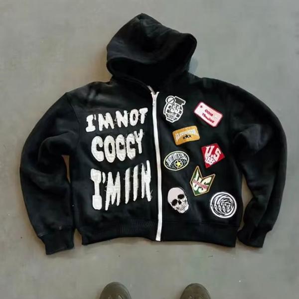 Lavado con ácido con cierre con capucha de peso pesado con capuchas cortadas en caja 500 gramos