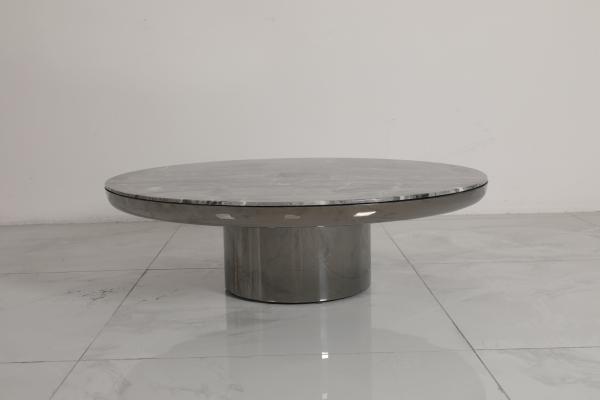 Brushed Stainless Steel Round Coffee Table With Natural Marble Top