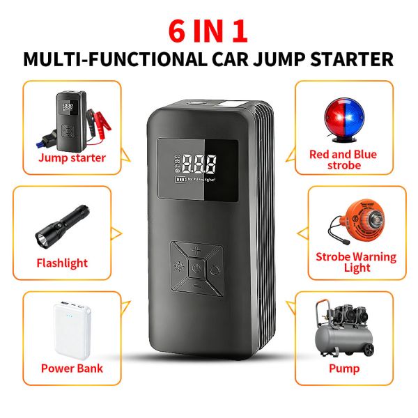 12V Emergency Battery Booster Air Compressor 7200mAh Intelligent Portable Jump Starter Pack