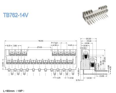 AWG силы 14 до 24 тангажа терминального блока барьера 15A 18 x 2P 7.62mm