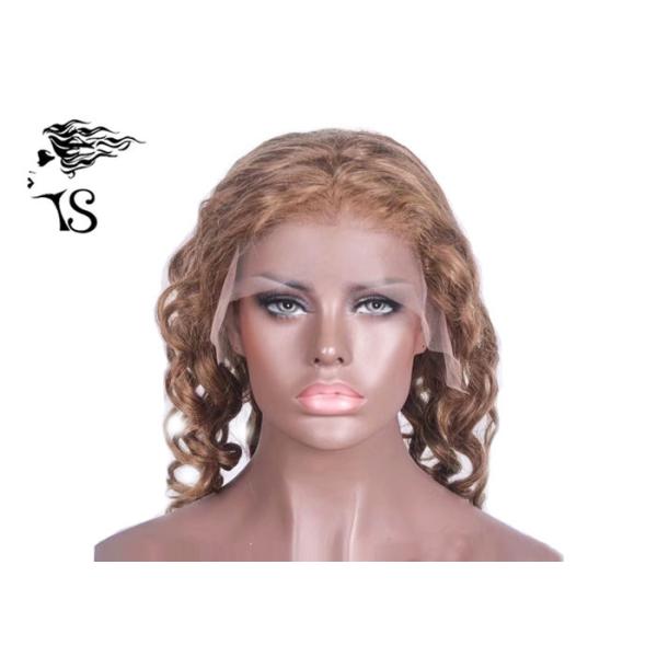 Fashion Blonde Full Lace Curly Human Hair Wigs Brazilian / Malaysian / Peruvian