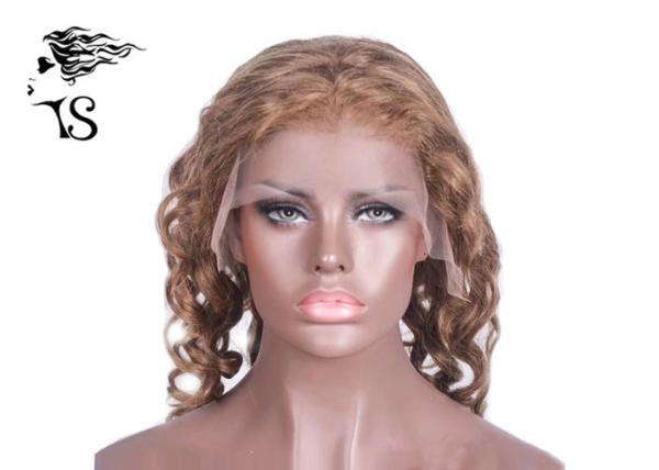 Fashion Blonde Full Lace Curly Human Hair Wigs Brazilian / Malaysian / Peruvian Hair