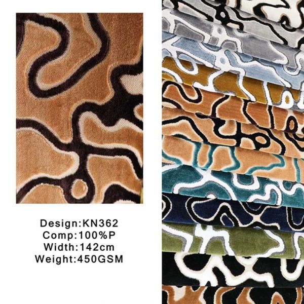 Abstract Curved Pattern Jacquard Velvet Fabric For Sofa