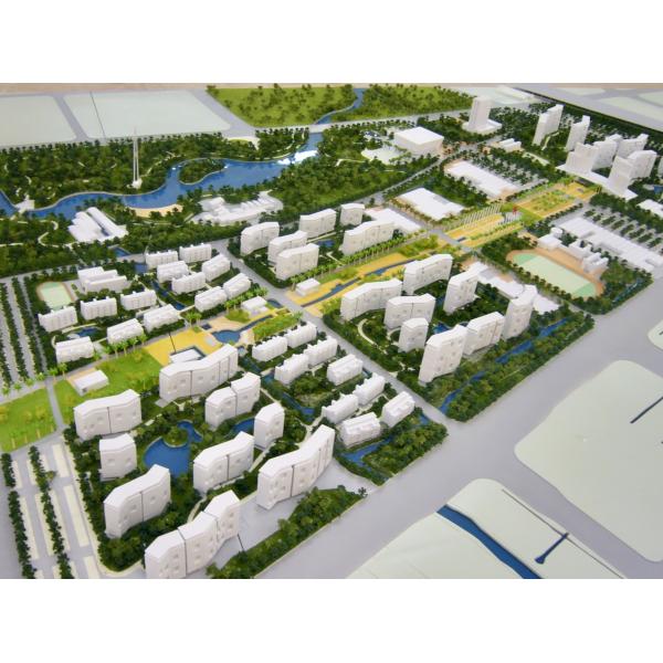 現代都市計画レイアウトの建築モデル、複合用途ブロック、道路、緑地