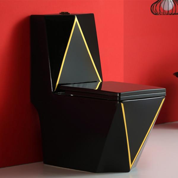 Modern Ceramic Toilet WC Set with Gold Line Black Gold Color S-Trap One Piece Bathroom