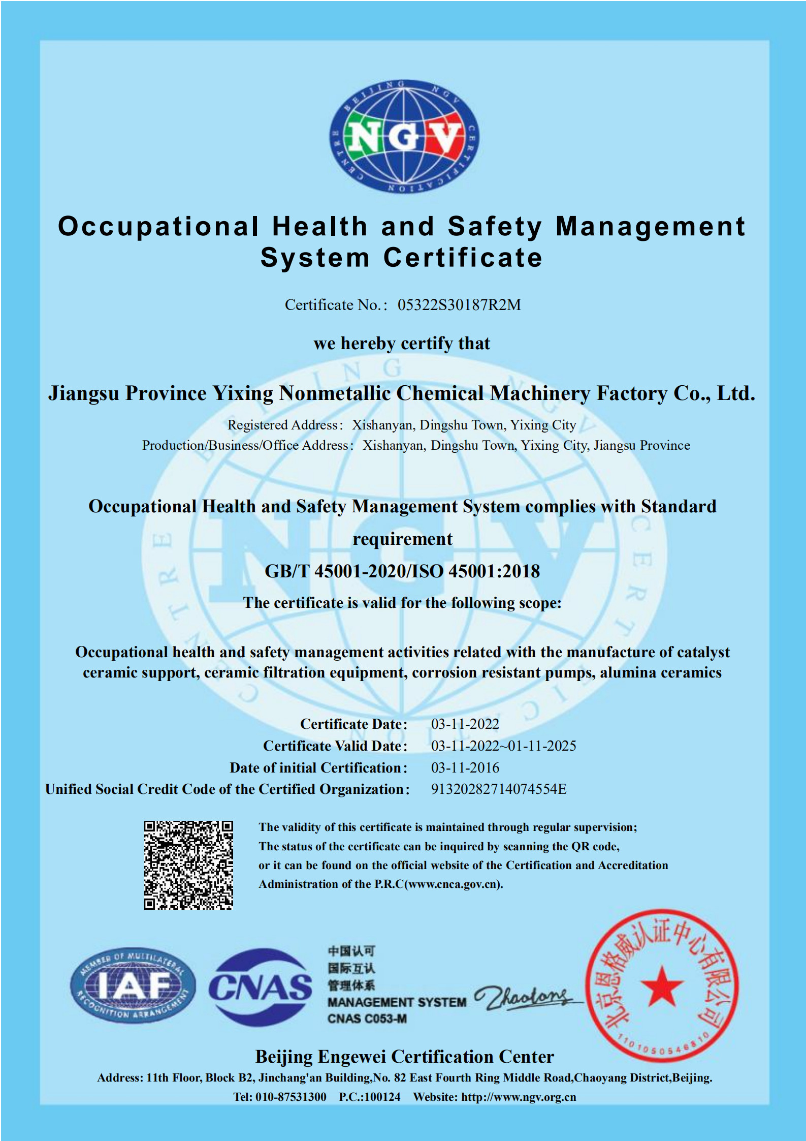 Jiangsu Province Yixing Nonmetallic Chemical Machinery Factory Co., Ltd Сертификации