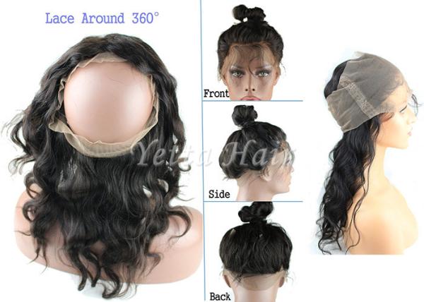 Da onda frontal do corpo do cabelo do Virgin do fechamento da parte superior do laço de 360 laços linha fina natural