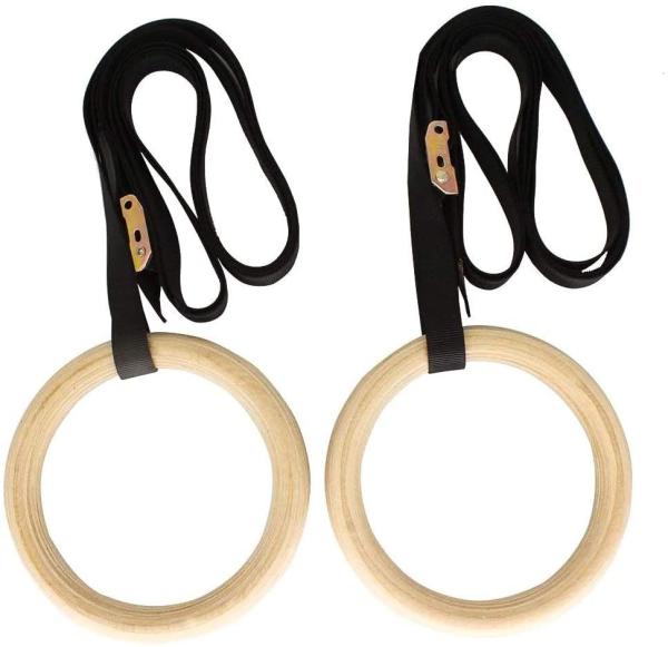 gymnastic rings wood 32mm Wooden Gym Rings with Enhanced Flexible Buckles & Durable Adjustable Straps