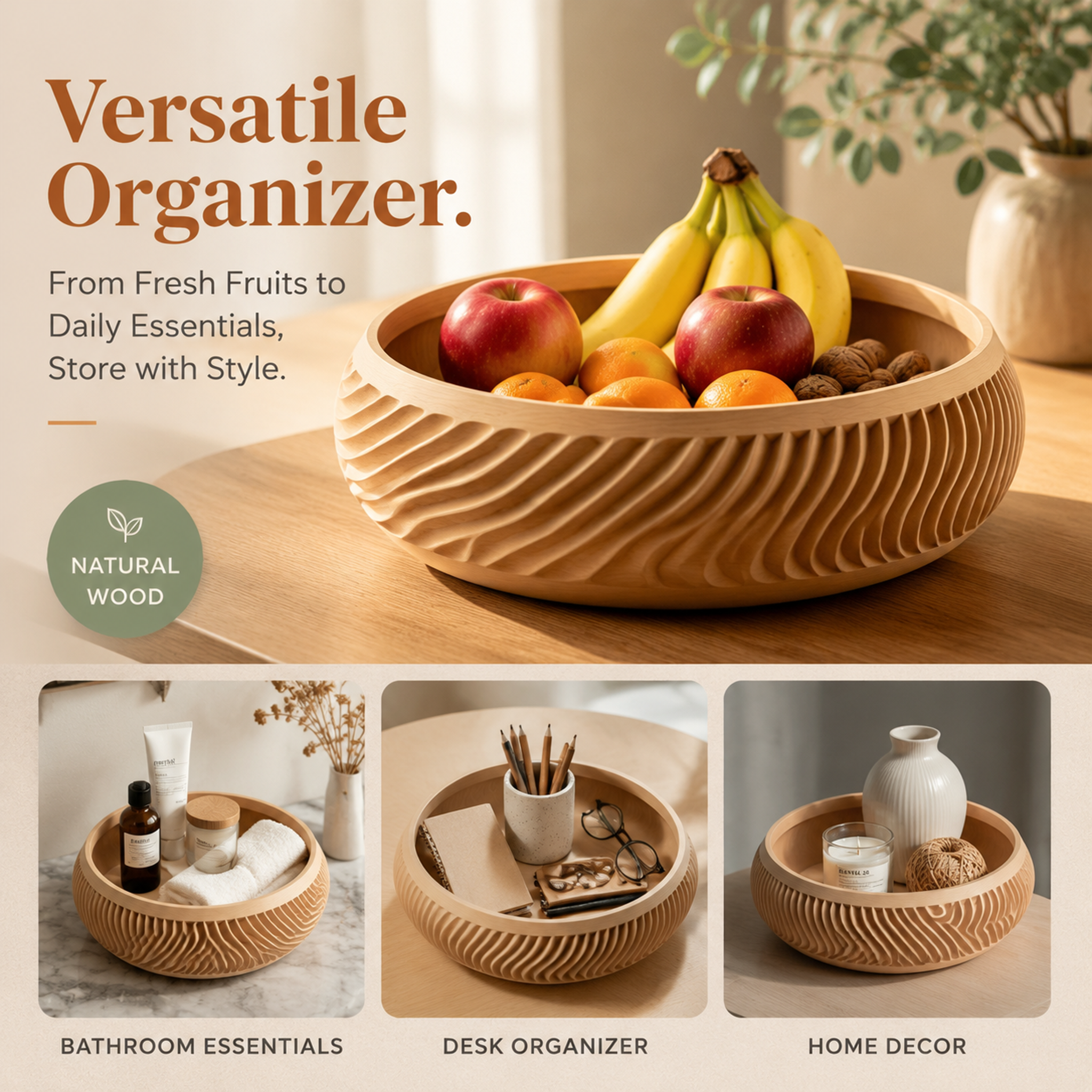 Wavy Textured 3d Printed Room Decor Lightweight Fruit Display 3D Printed Bowl