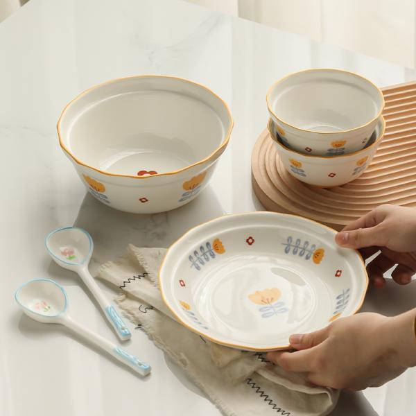 Хуан Фэнлинг Цветочные столовые принадлежности набор 6 штук для домашнего хозяйства или детей 10 дюймовой керамической чаши