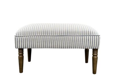 Timber Legs Square Ottoman Footstool Striped Fabric Large Rectangular Footstool