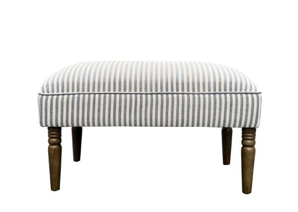 Timber Legs Square Ottoman Footstool Striped Fabric Large Rectangular Footstool