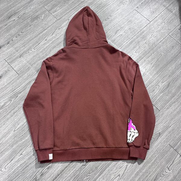 Custom 3d Puff Printing logo 500 Gsm Full Zip up Hoodie Chenille Embroidery Acid Wash Fleece Zipper Oversized Streetwear Hoodie