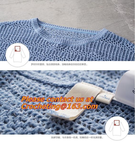 Crochet,Sweater Three Quarter Sleeve Hollow out Casual Crochet Knitted Sweater Women Jumper Pullovers