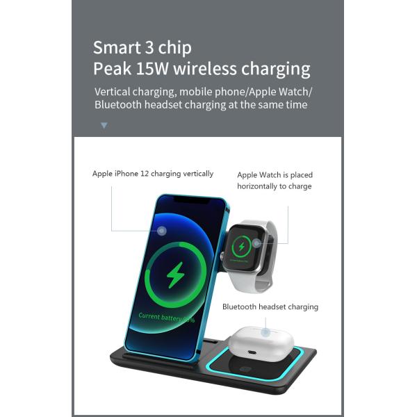 3 в 1 Контейнер складной быстрой беспроводной зарядки пользовательский логотип для телефона наушники IWatch