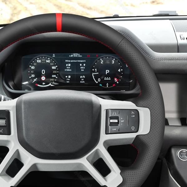 DIY vegan leather steering wheel cover for Land Rover Defender L663 Discovery L462 2020-2024 customized steering wheel wrap
