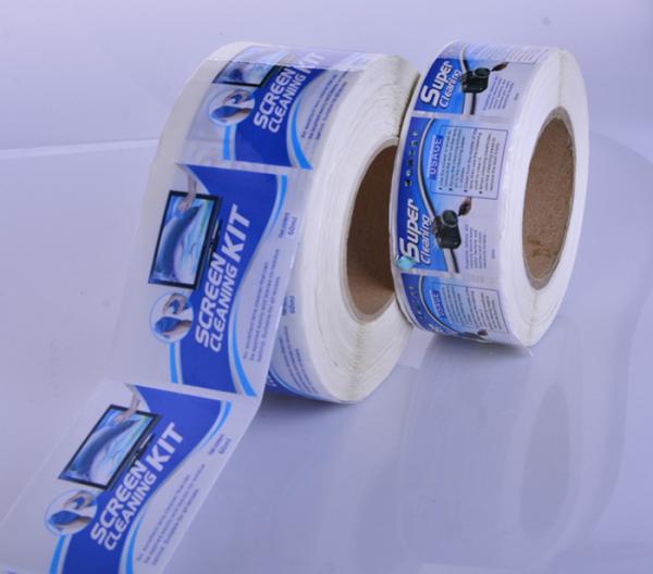Customized glossy waterproof adhesive sticker label roll for cleaning kit packaging