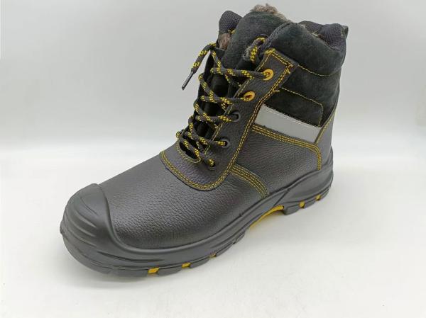 Slip Resistant Winter Insulated Work Boots Brown Leather Steel Toe Shoes For Men
