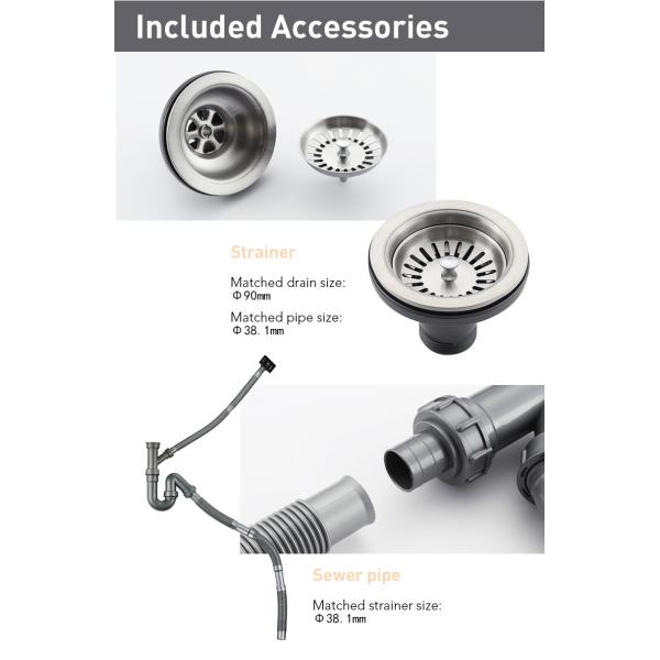 22 Gauge SUS304 Stainless Steel Kitchen Sink Single Bowl With Strainer Sewer Pipe