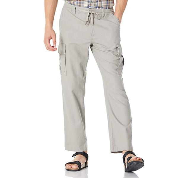 Washable Drawstring Closure Pants 44% Linen 56% Cotton Cropped Cargo Trousers Mens