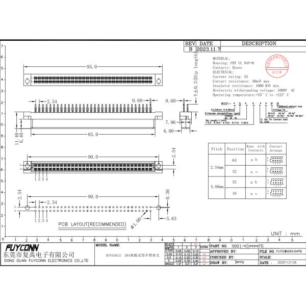 2*32 Pin 41612 Connector 64 Press Pin PCB Female 15mm DIN 41612 Connector